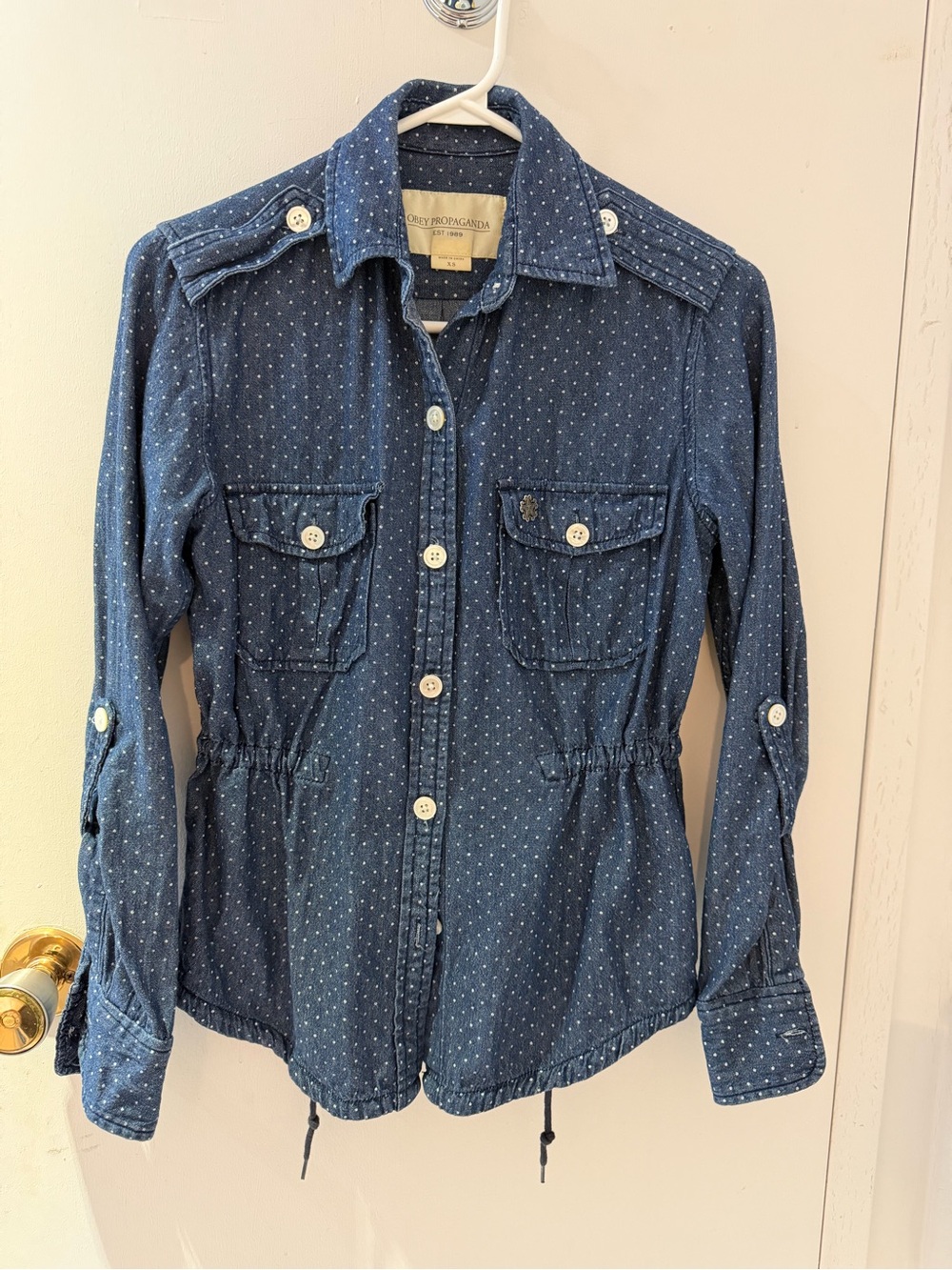 Obey Propaganda Navy Polka Dot Denim Shirt